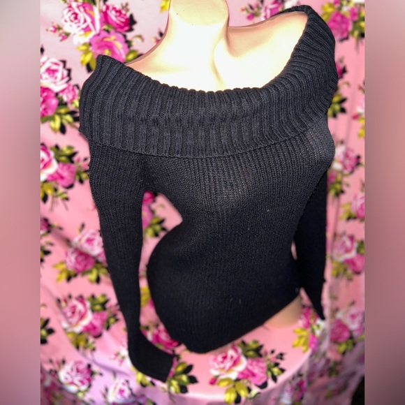 Hollister cowl neck turtleneck off the shoulder black knit sweater blouse tunic - Picture 5 of 6